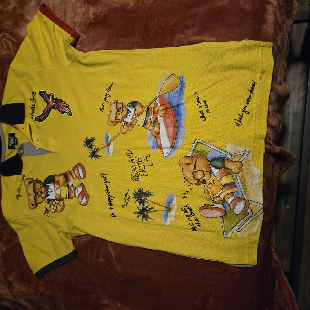Yellow Polo Shirt with Bear Print
